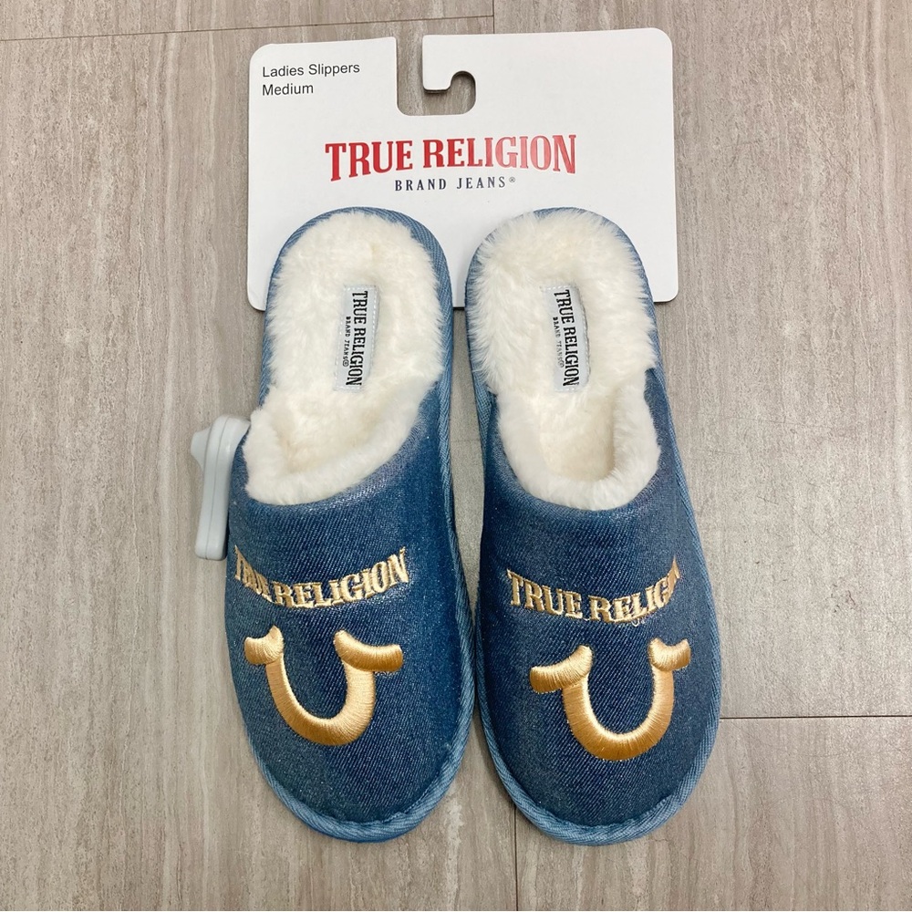 NEW True Religion Horseshoe Blue Slippers